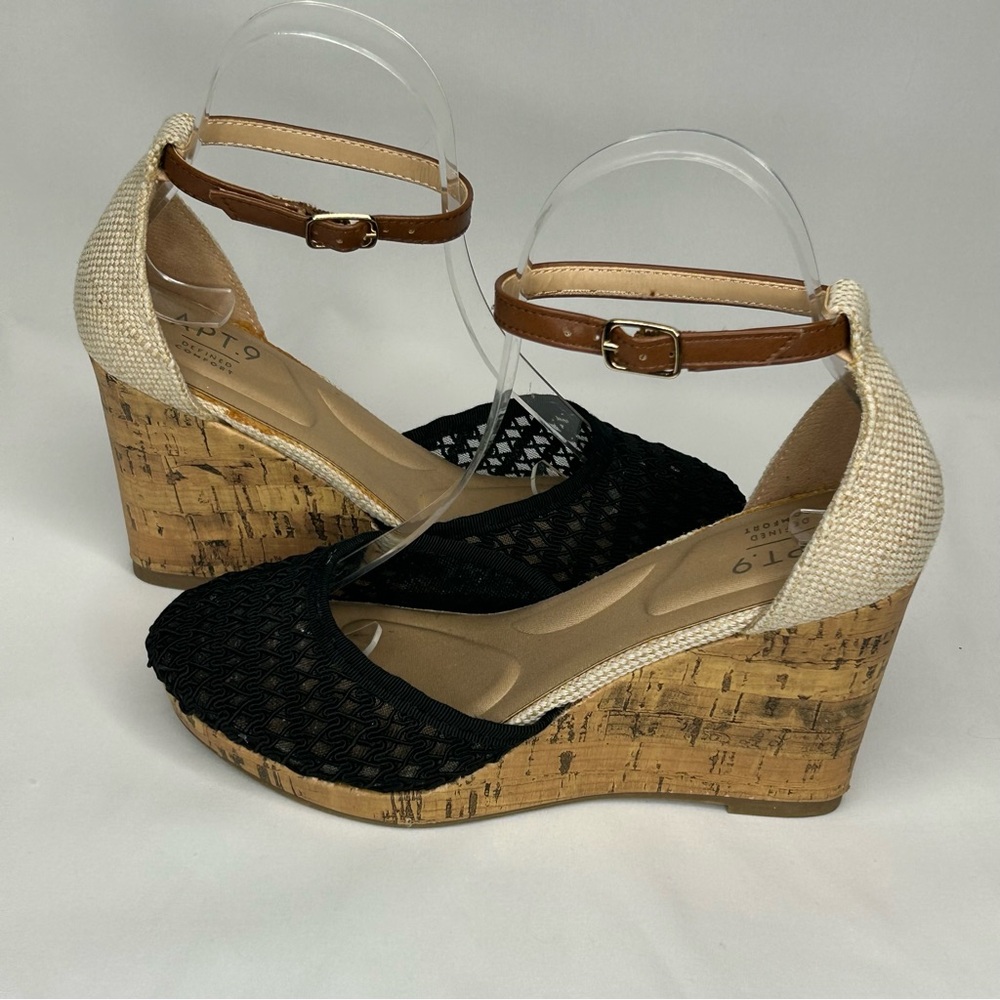 Apt. 9 Jacques ankle strap black cork wedge sandal, 6 - Picture 5 of 12